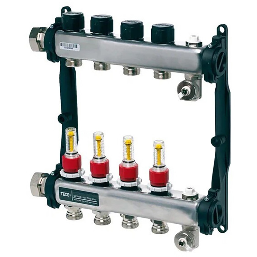 Distribuitor incalzire pardoseala cu debitmetre TECEFLOOR SLQ, 4 cai, otel