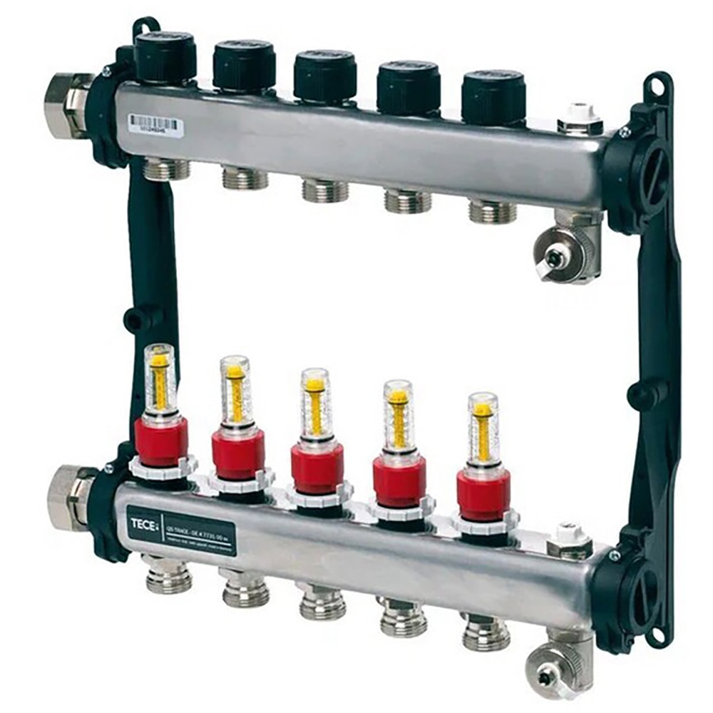 Distribuitor incalzire pardoseala cu debitmetre TECEFLOOR SLQ, 5 cai, otel