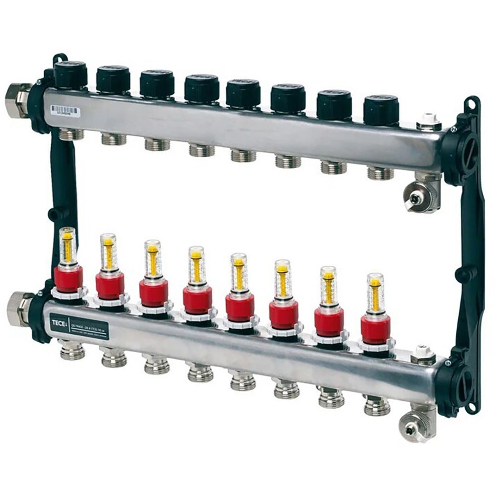 Distribuitor incalzire pardoseala cu debitmetre TECEFLOOR SLQ, 8 cai, otel