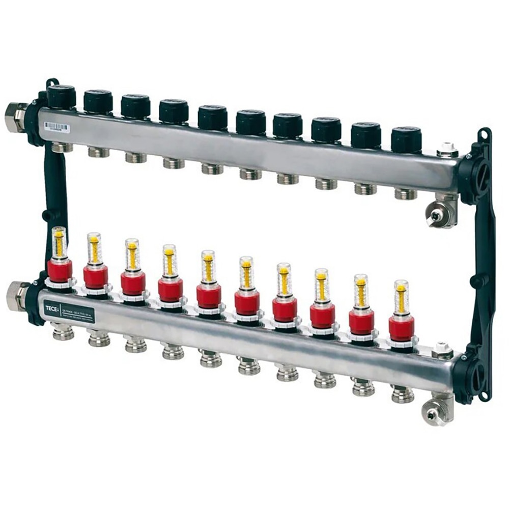 Distribuitor incalzire pardoseala cu debitmetre TECEFLOOR SLQ, 10 cai, otel