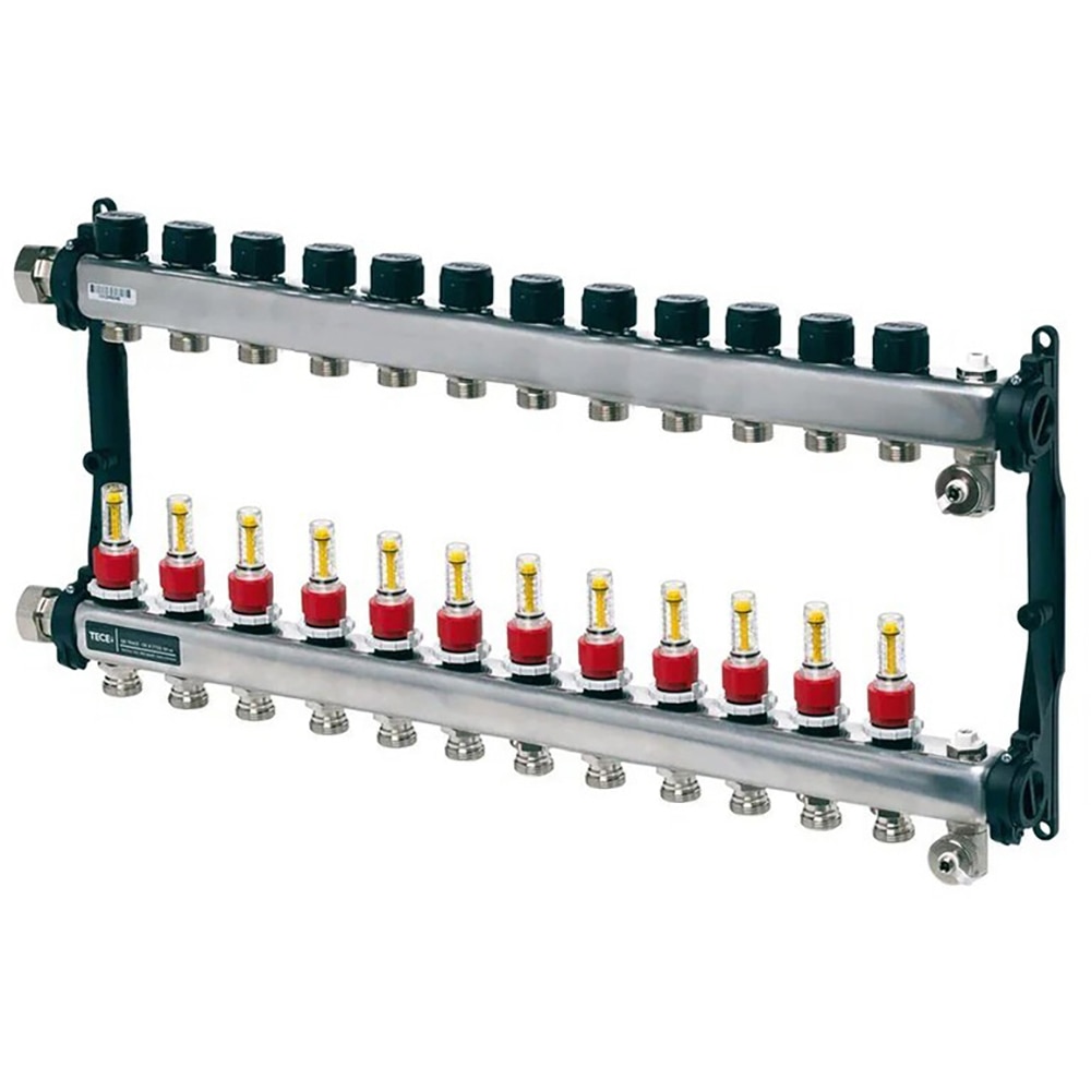 Distribuitor incalzire pardoseala cu debitmetre TECEFLOOR SLQ, 12 cai, otel