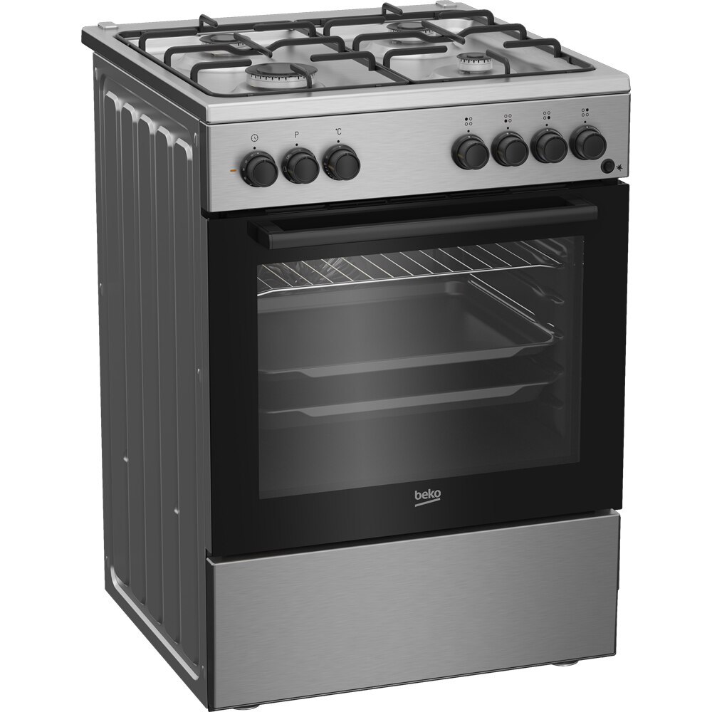 Aragaz BEKO FBSE62120XD, 4 arzatoare, Gaz + Electric, L 60 cm, Grill, argintiu