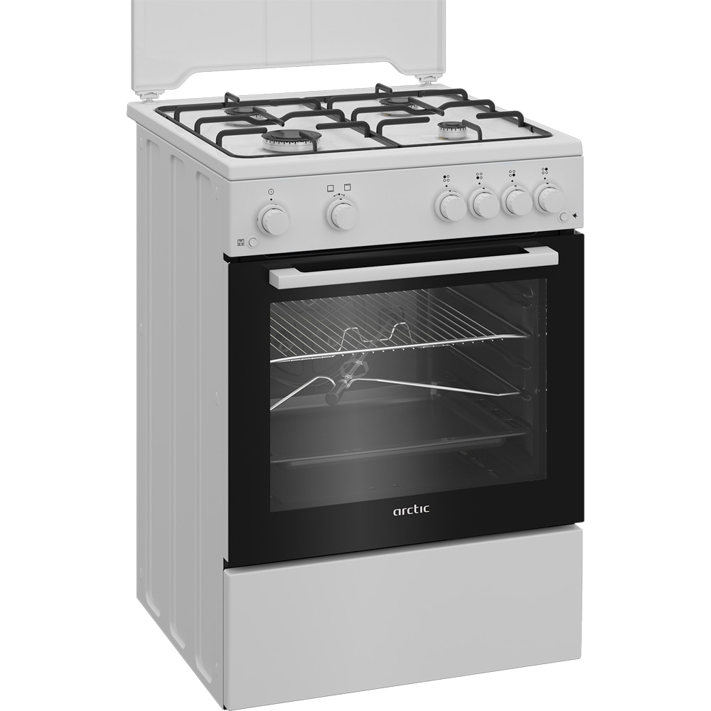 Aragaz ARCTIC ABGM6611DTTL, 4 arzatoare, Gaz, L 60 cm, Grill, Rotisor, alb