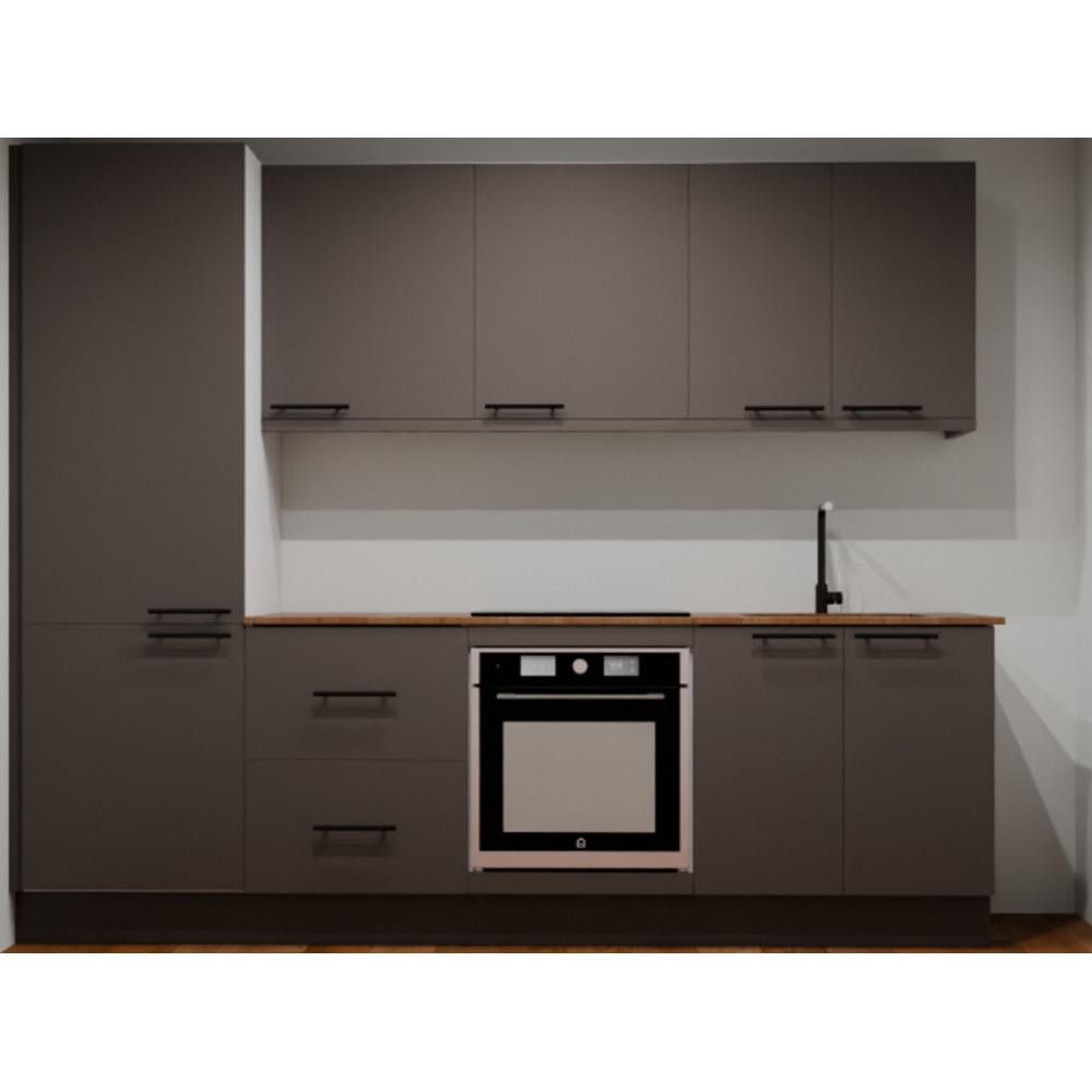 Bucatarie Stevia, gri lucios, 260 x 60 x 216 cm