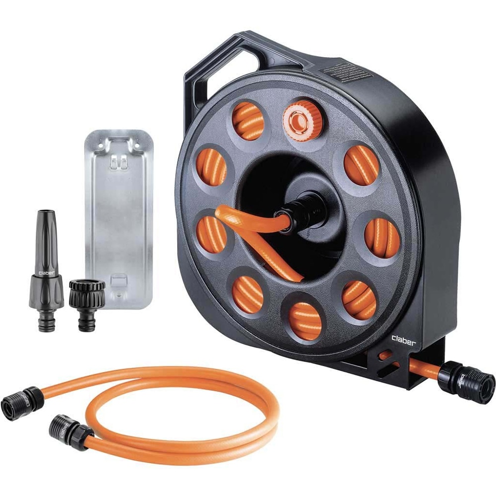 Furtun cu derulator Claber Aquapass, 15m, D1/2", plastic, negru-portocaliu