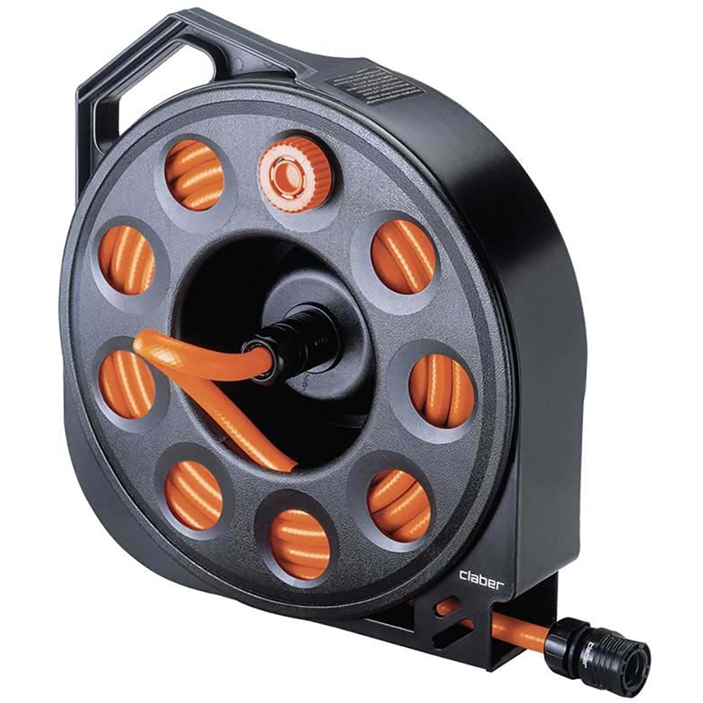 Furtun cu derulator Claber Aquapass, 15m, D1/2", plastic, negru-portocaliu