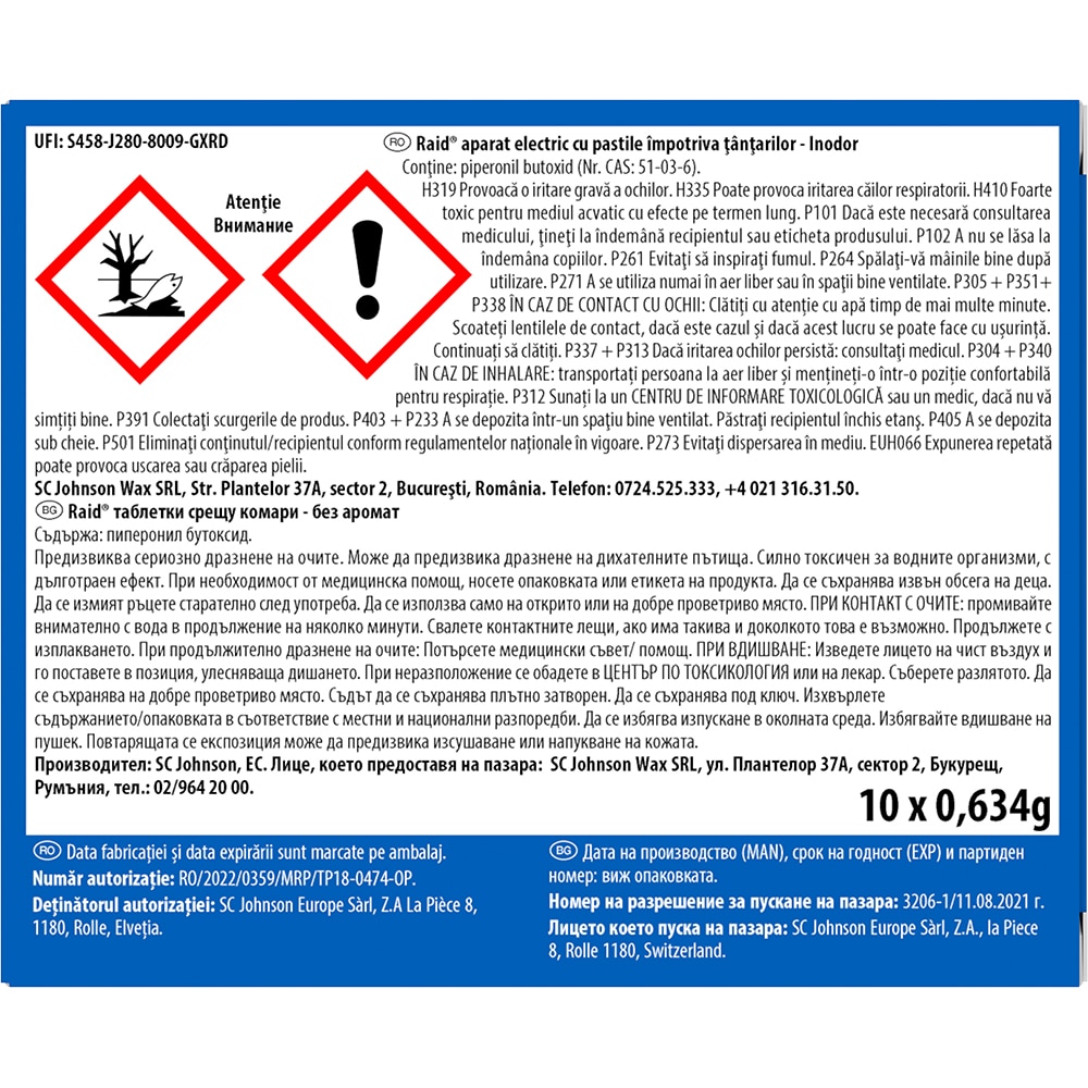 Aparat electric anti-tantari RAID + 10 pastile laminate