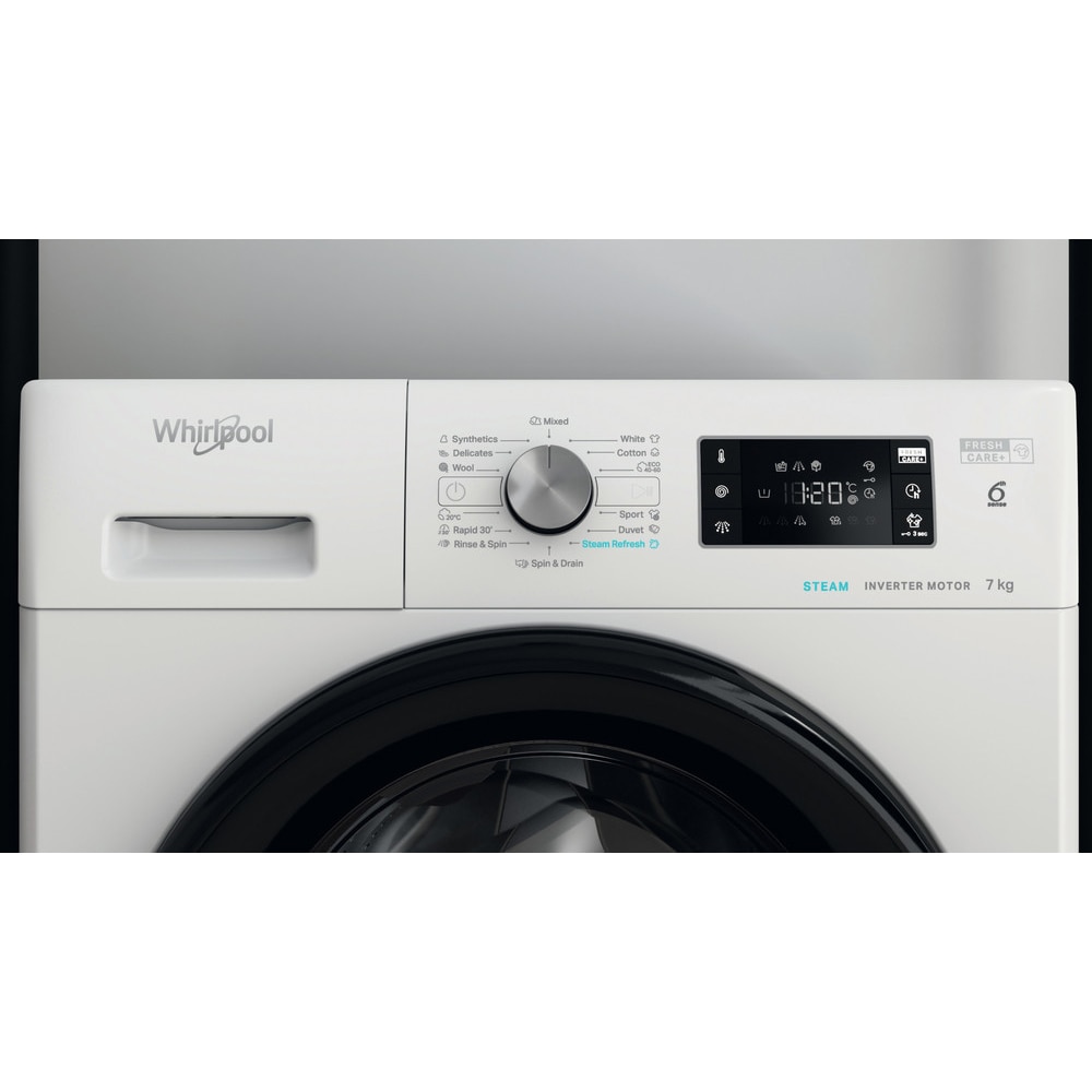 Masina de spalat rufe frontala WHIRLPOOL FFB 7259 BV EE, Steam, 6th Sense, 7 kg, 1200rpm, Clasa B, alb