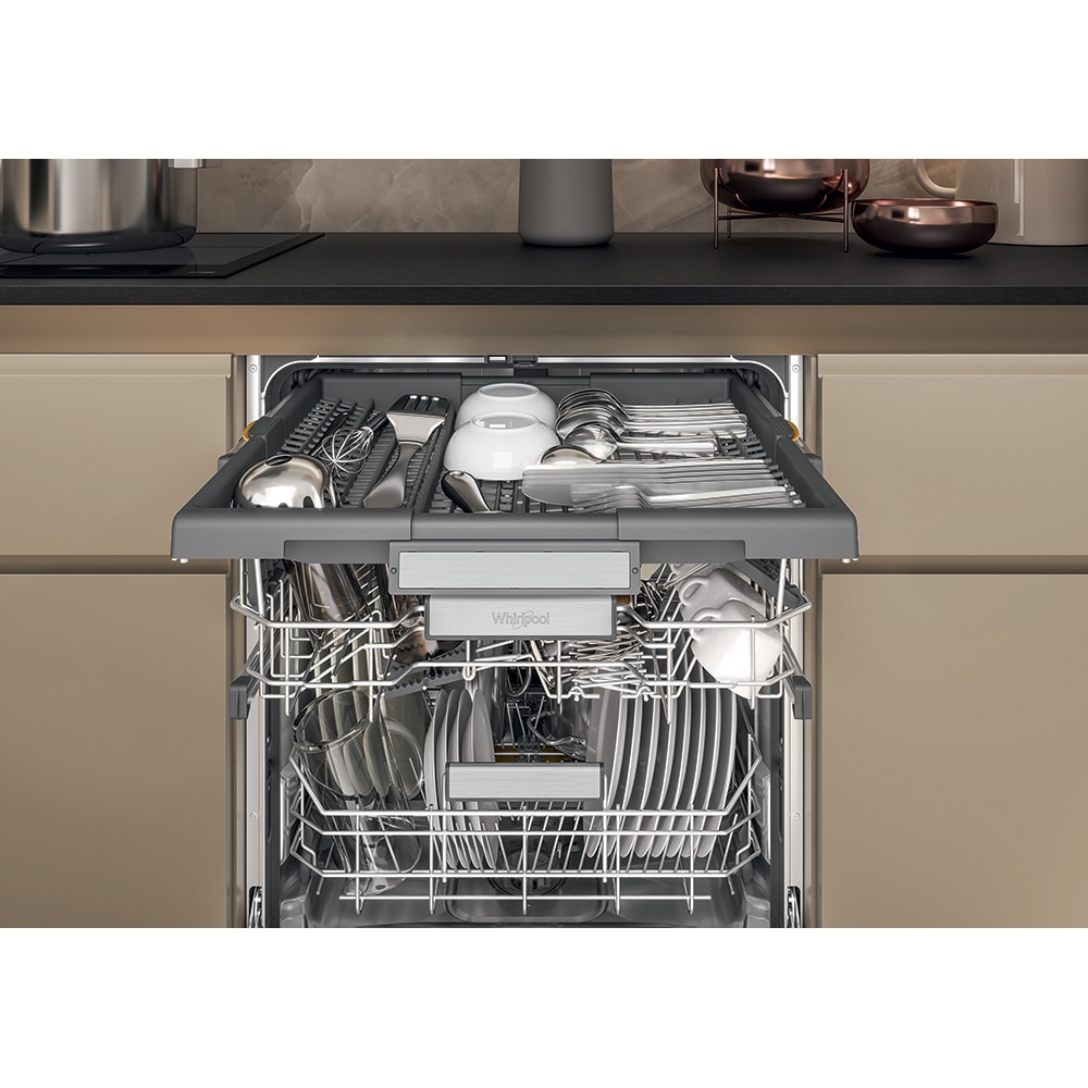 Masina de spalat vase incorporabila WHIRLPOOL W7I HT58 T, MaxiSpace, 6th Sense, 15 seturi, 8 programe, 60 cm, Clasa B, panou comanda negru