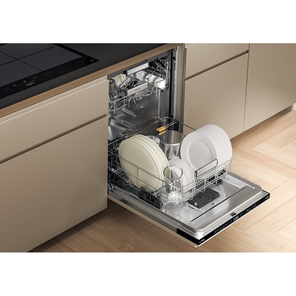 Masina de spalat vase incorporabila WHIRLPOOL W7I HT58 T, MaxiSpace, 6th Sense, 15 seturi, 8 programe, 60 cm, Clasa B, panou comanda negru