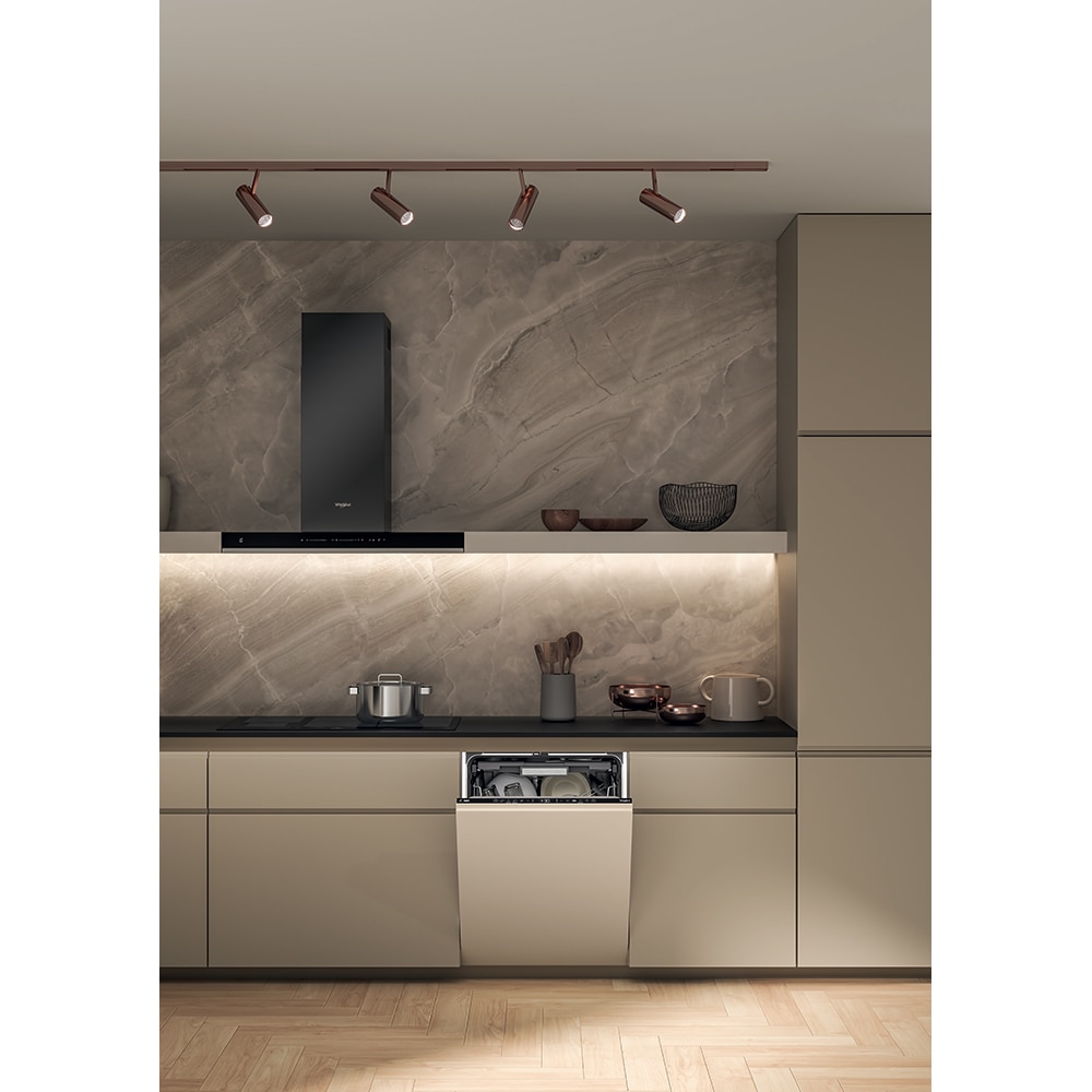 Masina de spalat vase incorporabila WHIRLPOOL W7I HT58 T, MaxiSpace, 6th Sense, 15 seturi, 8 programe, 60 cm, Clasa B, panou comanda negru