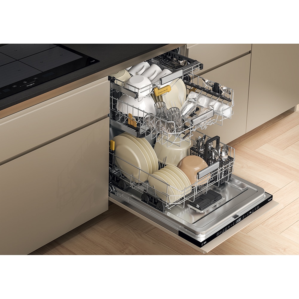 Masina de spalat vase incorporabila WHIRLPOOL W8I HT58 TS, MaxiSpace, 6th Sense, 14 seturi, 8 programe, 60 cm, Clasa B, panou comanda negru