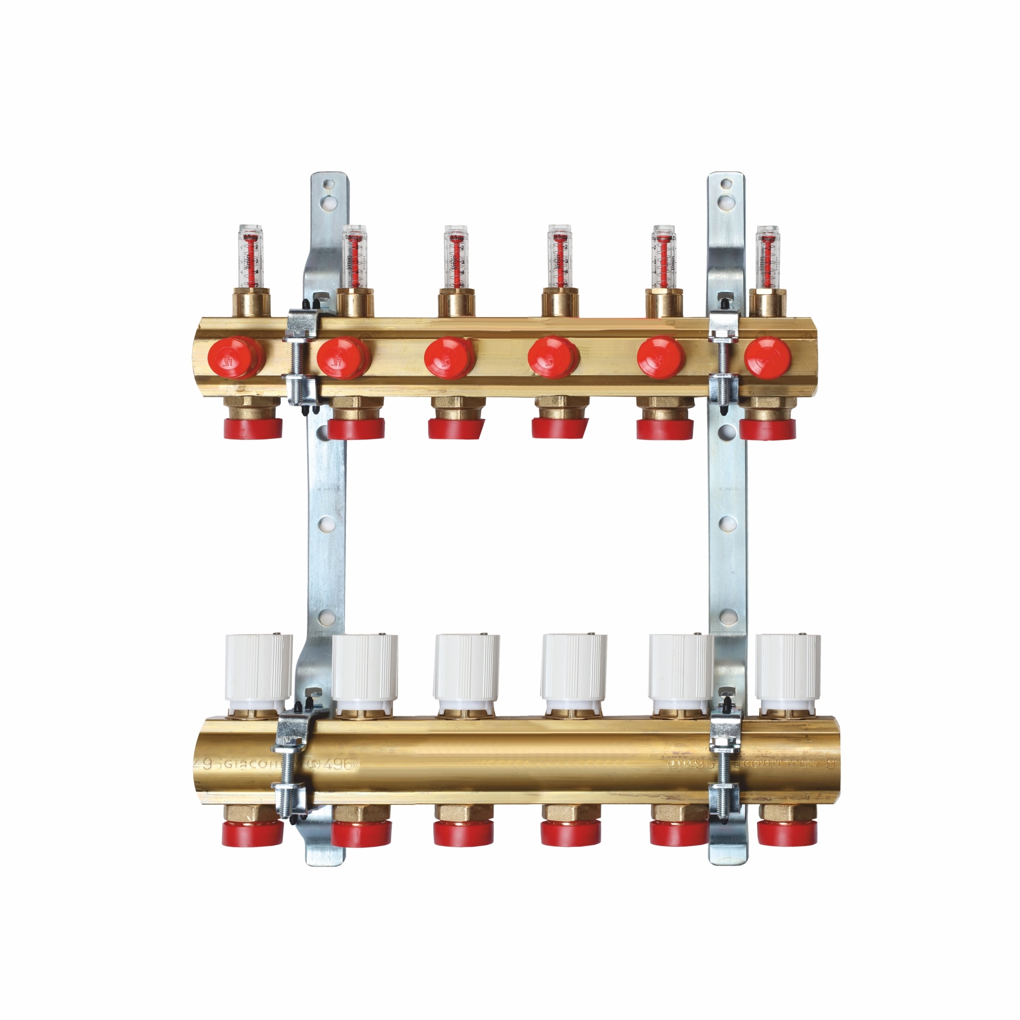 Kit distribuitor incalzire pardoseala Giacomini, 1 x 3/4 Euroconex, 6 circuite