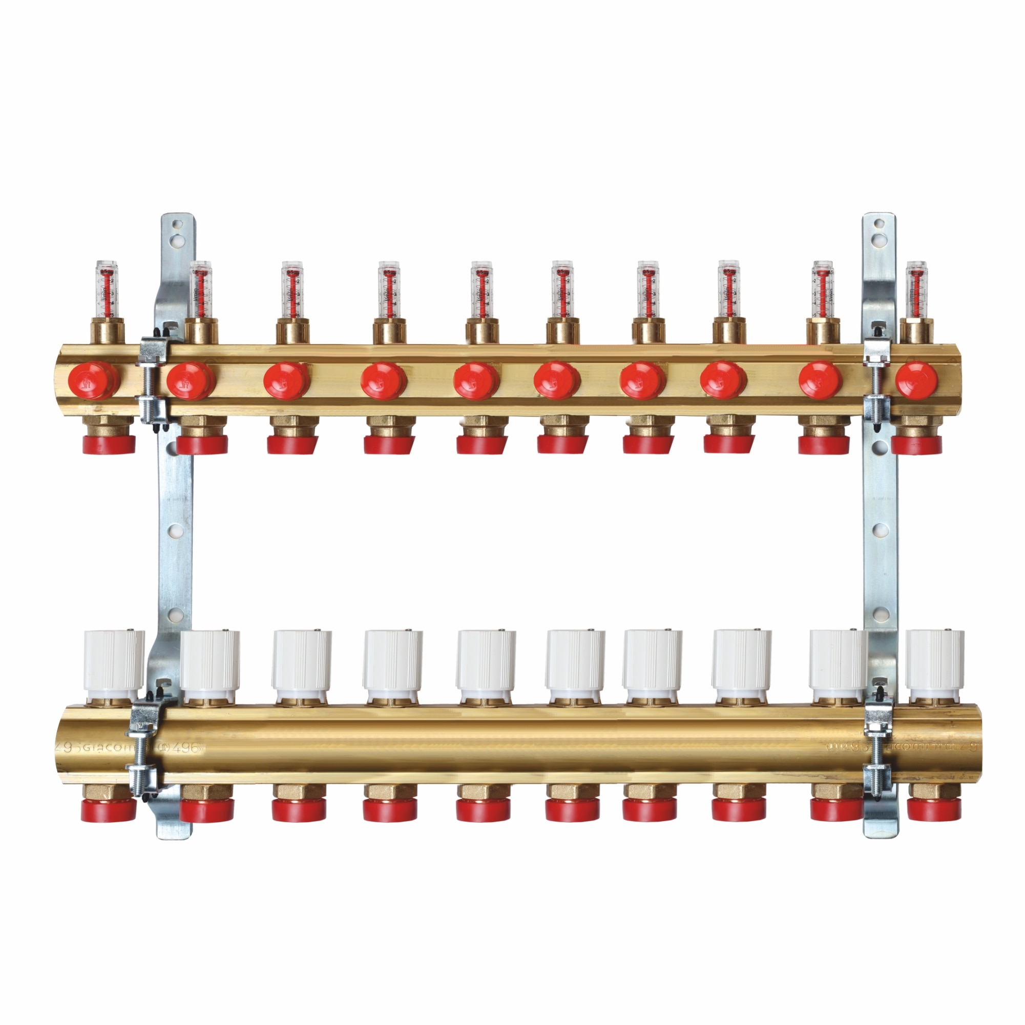 Kit distribuitor incalzire pardoseala Giacomini, 1 x 3/4 Euroconex, 10 circuite