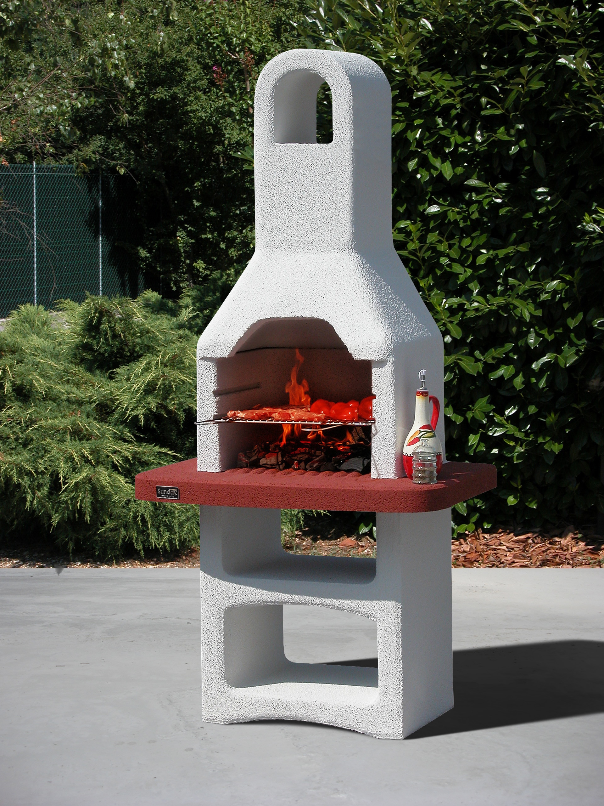 Gratar tip semineu din ciment, gri, 86 x 56 x 188 cm • Dallas