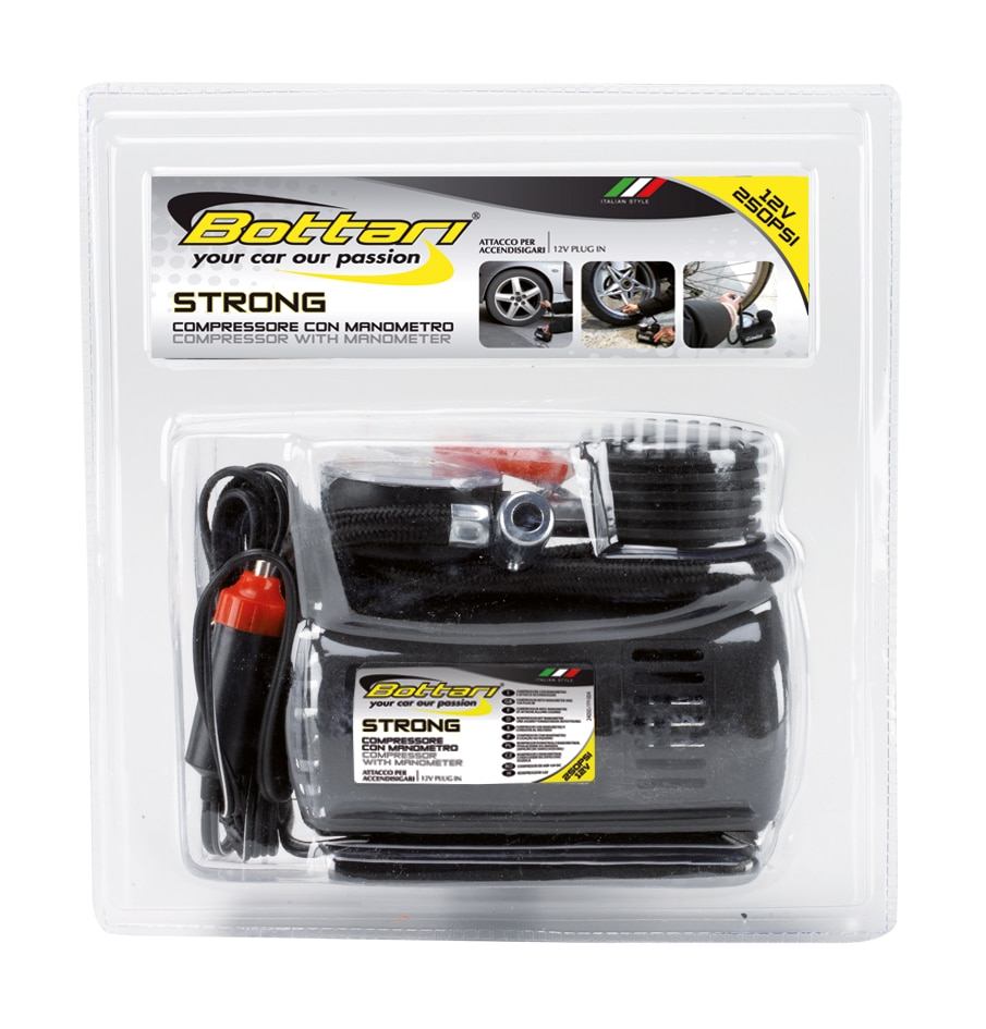 Compresor auto cu manometru BOTTARI Strong, 12V, 250psi