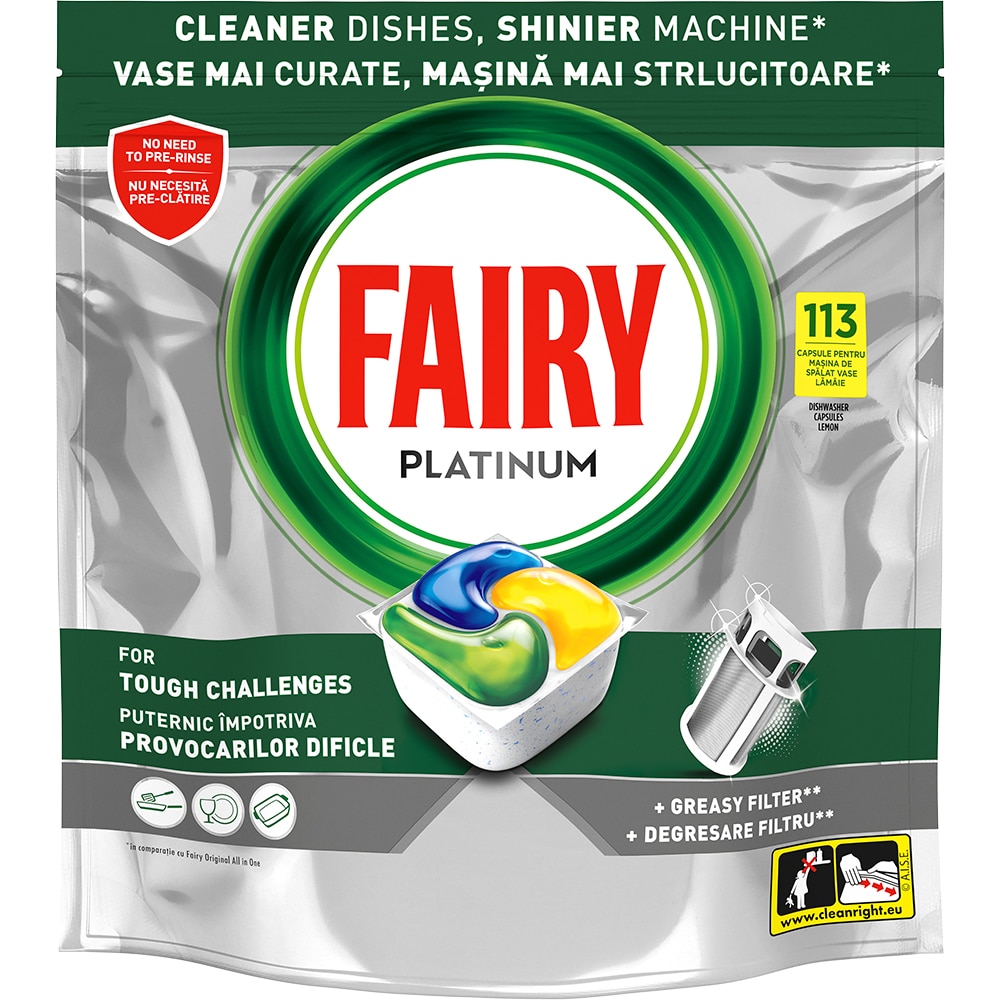 Detergent pentru masina de spalat vase FAIRY Platinum Platinum All in One, 113 capsule