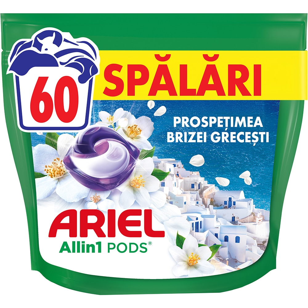 Detergent capsule ARIEL All in One PODS Fresh Breeze of Greek Island, 60 spalari