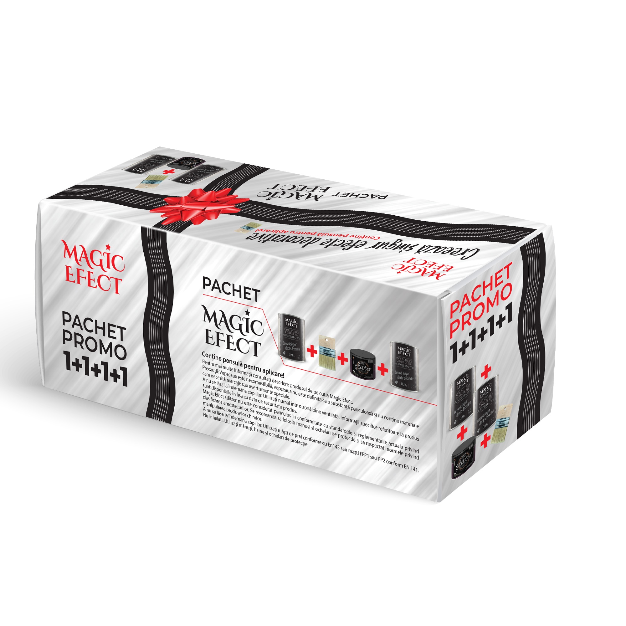 Pachet vopsea decorativa, efect dune de nisip, 1+1 gratis (perla+argintiu), pensula si glitter incluse  Magic Efect