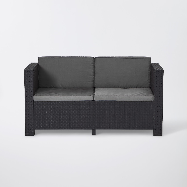 Set mobilier gradina, gri, ratan, 4 persoane, 4 piese, masa + 2 fotolii + canapea, include perne • Blooma Diva