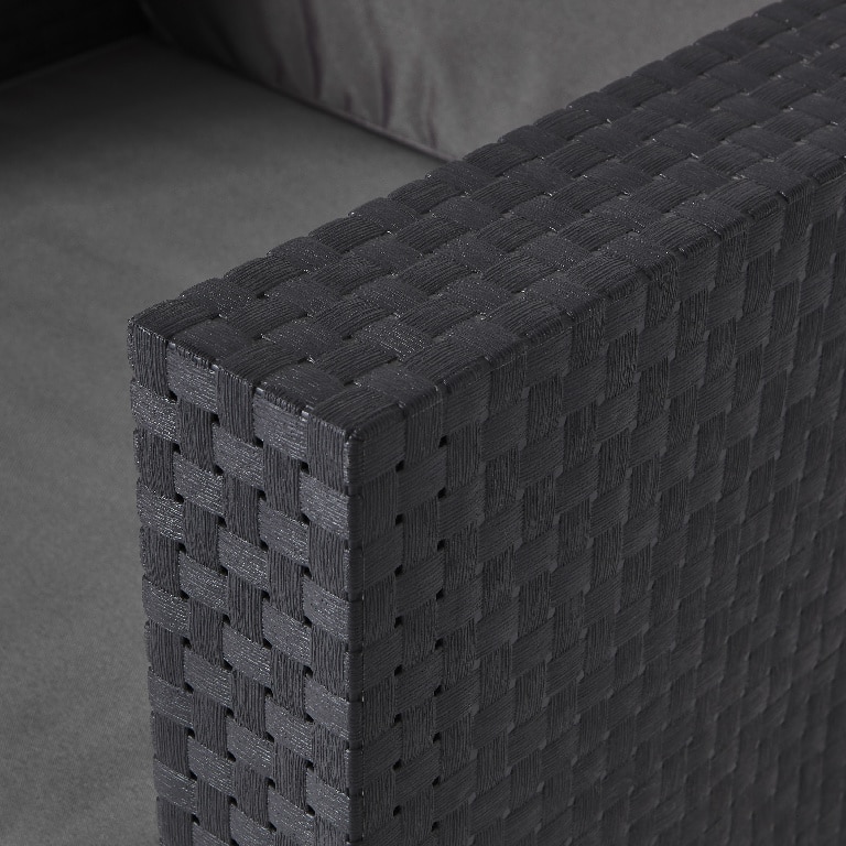 Set mobilier gradina, gri, ratan, 4 persoane, 4 piese, masa + 2 fotolii + canapea, include perne • Blooma Diva