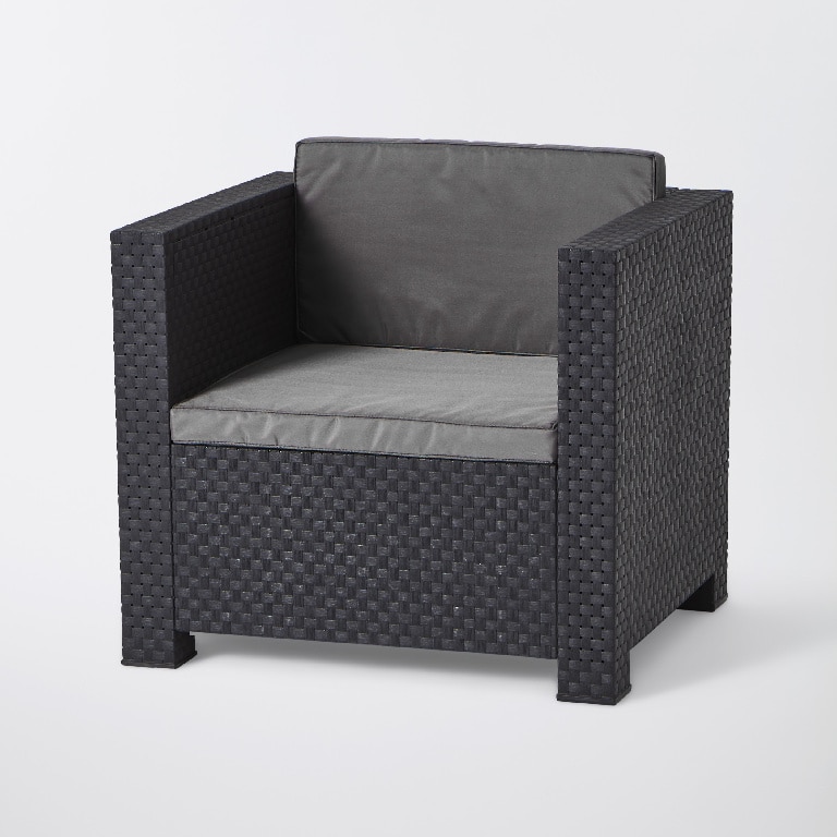 Set mobilier gradina, gri, ratan, 4 persoane, 4 piese, masa + 2 fotolii + canapea, include perne • Blooma Diva