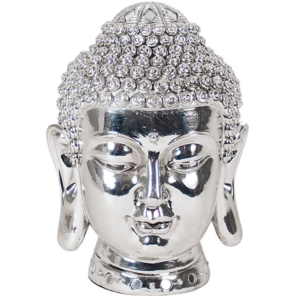 Statueta decorativa Buddha Calun, rasina, 15 x 15 x 23 cm, argintiu