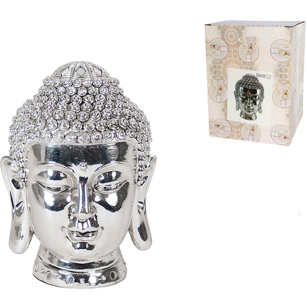 Statueta decorativa Buddha Calun, rasina, 15 x 15 x 23 cm, argintiu