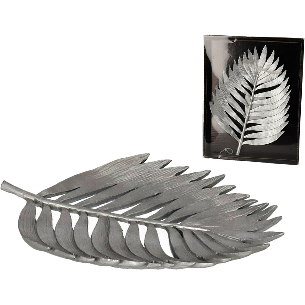 Decoratiune Frunza, rasina, 20 x 38 x 3 cm, argintiu