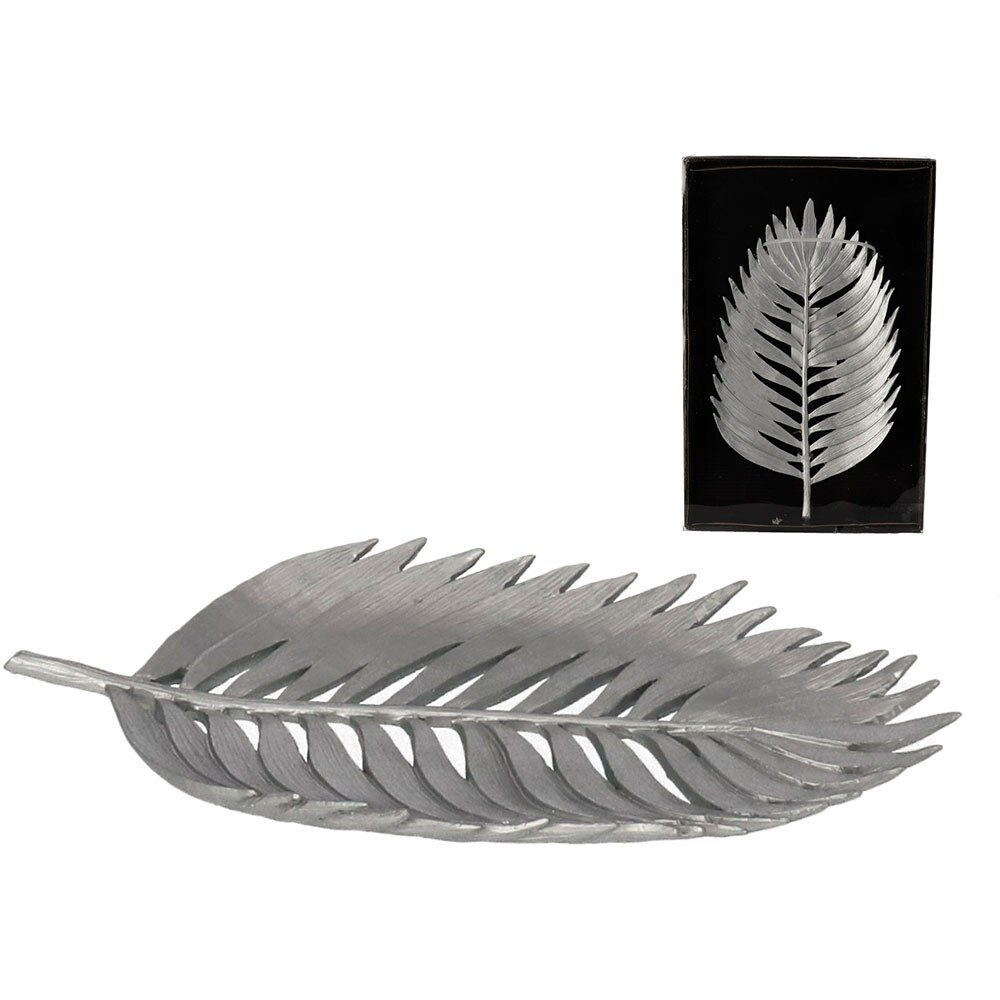 Decoratiune Frunza, rasina, 21 x 36 x 6 cm, argintiu
