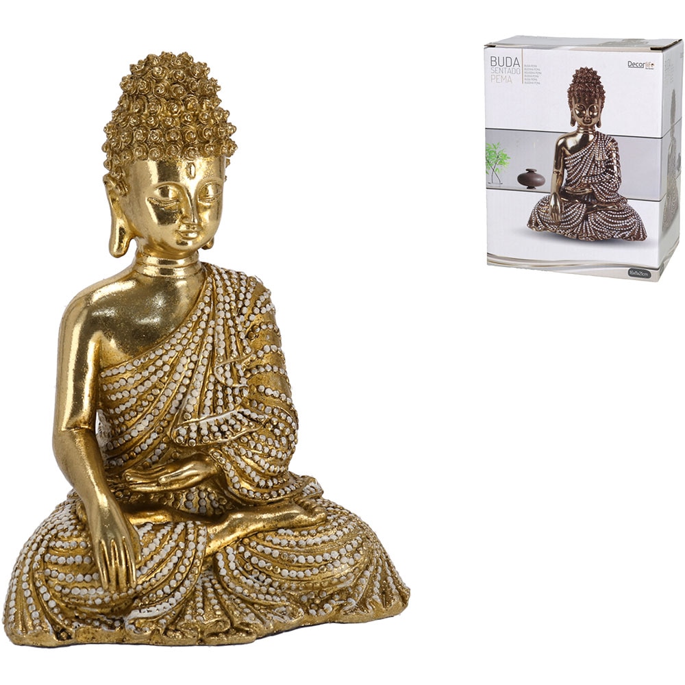 Statueta decorativa Buddha Pema, rasina, 11 x 16 x 21 cm, auriu