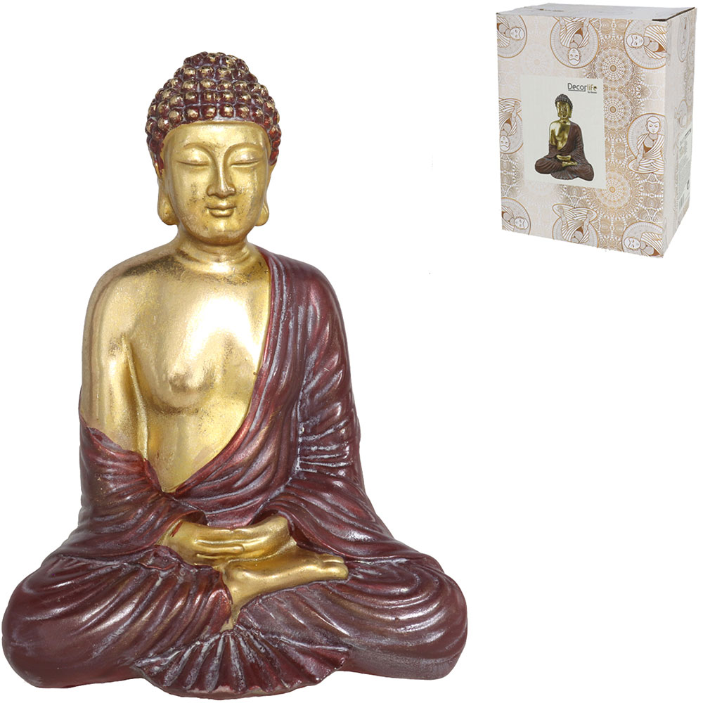 Statueta decorativa Buddha Chandi, rasina, 11 x 15 x 22 cm, auriu
