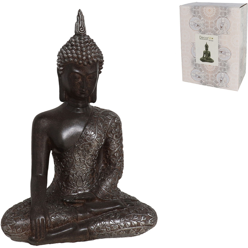 Statueta decorativa Buddha Disha, rasina, 11 x 17 x 24 cm, negru