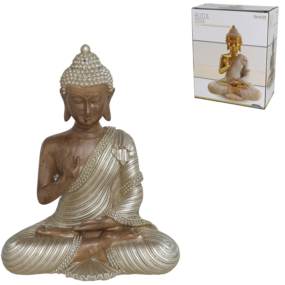 Statueta decorativa Buddha Disha, rasina ABS, 9 x 16 x 20 cm, negru