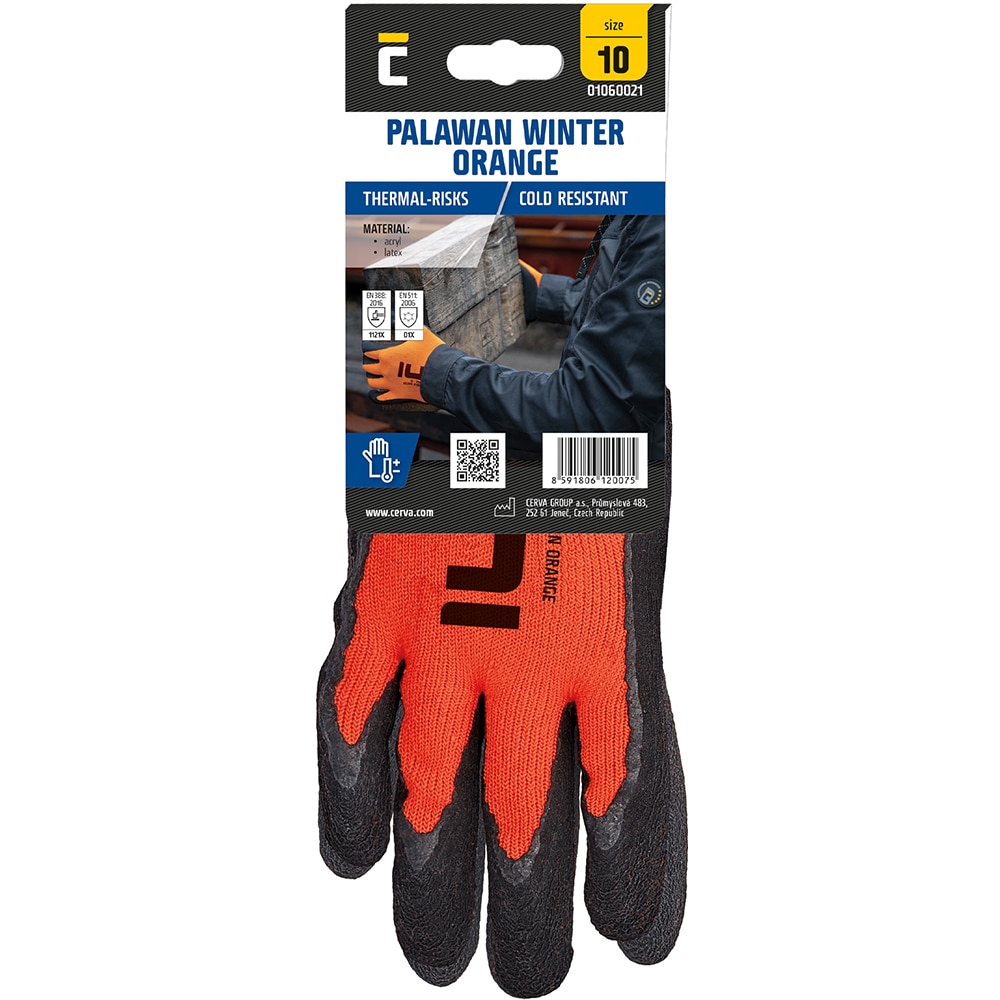 Manusi de protectie CERVA Palawan Winter, nylon-latex, portocaliu, marimea 9