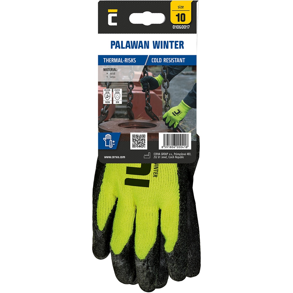 Manusi de protectie CERVA Palawan Winter, nylon-latex, galben, marimea 10