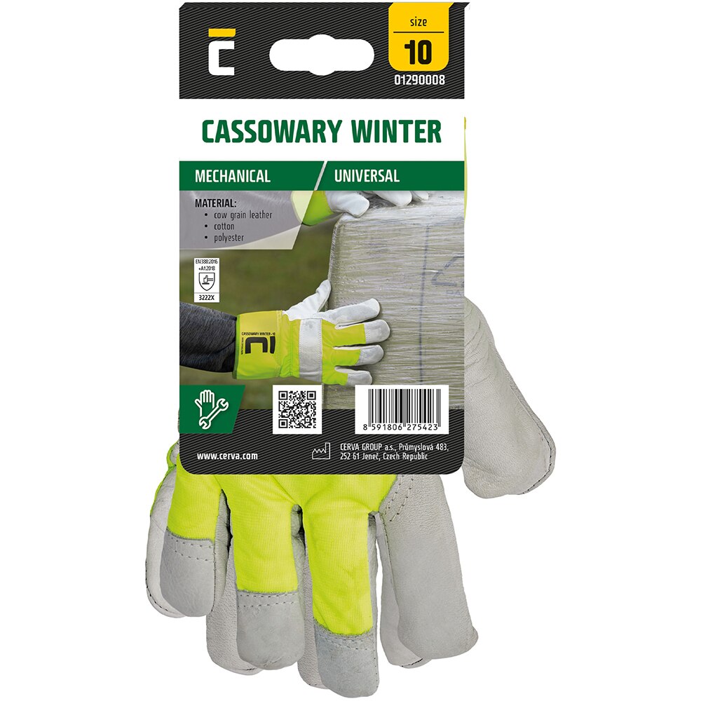 Manusi de protectie CERVA Cassowary Winter, piele-bumbac, galben, marimea 10