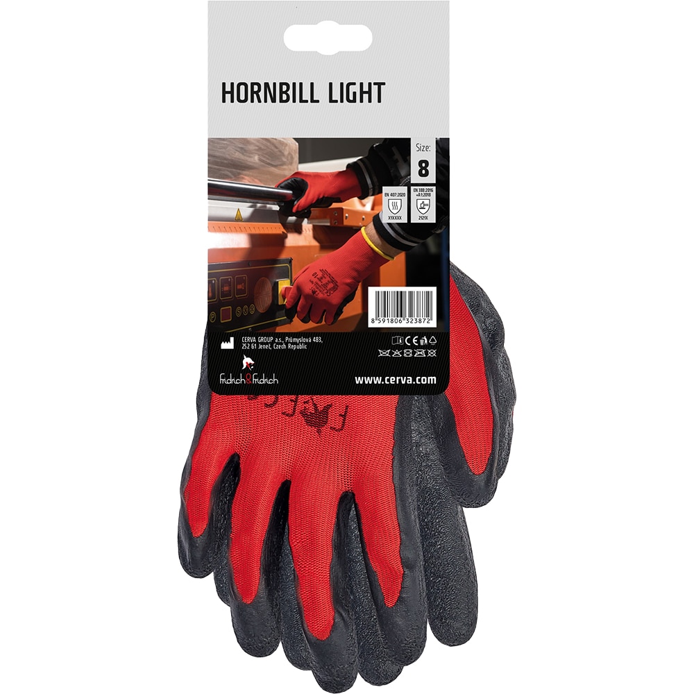 Manusi de protectie CERVA Hornbill Light, poliester-latex, rosu, marimea 10