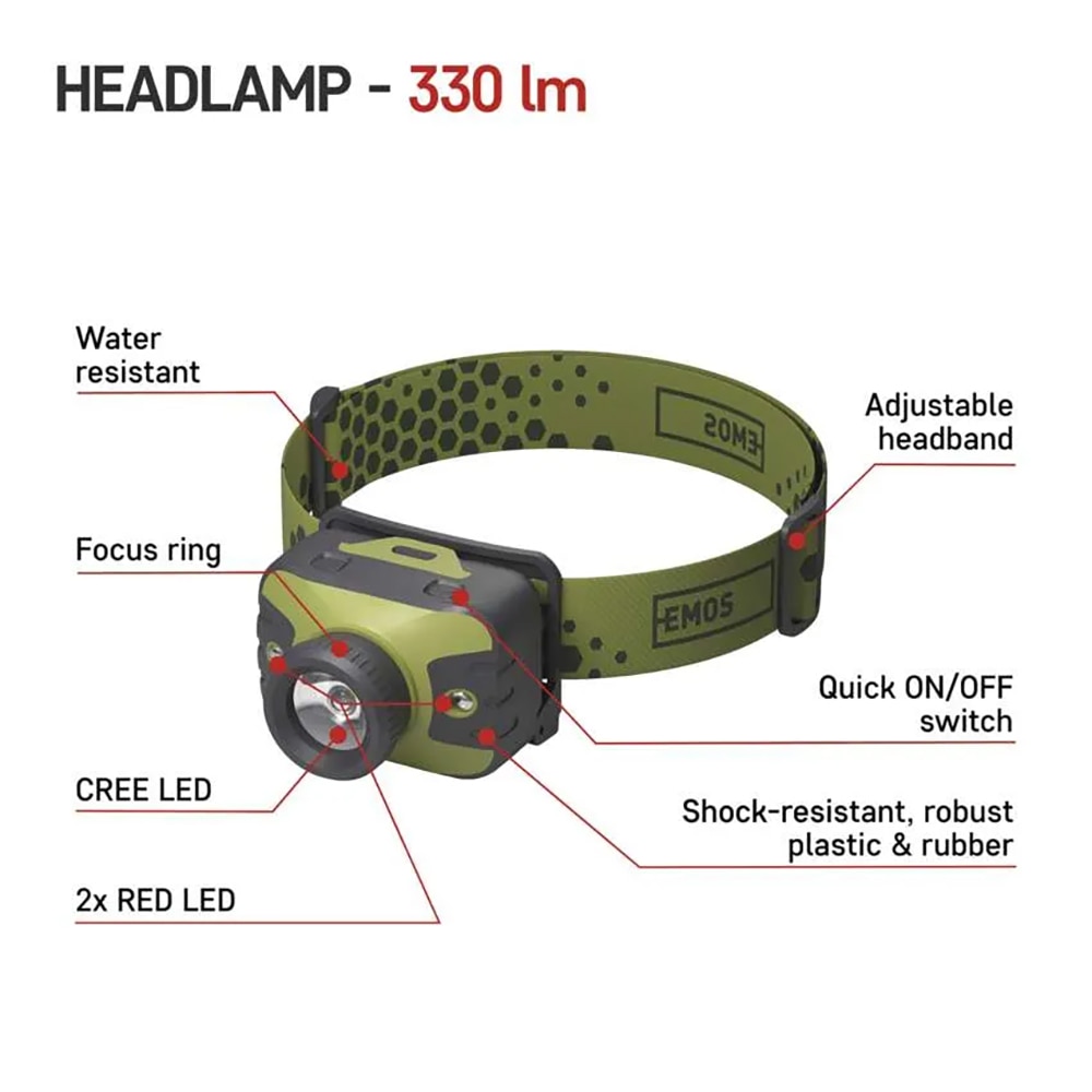 Lanterna LED PROMELEK, 330lm, 3AAA, verde inchis