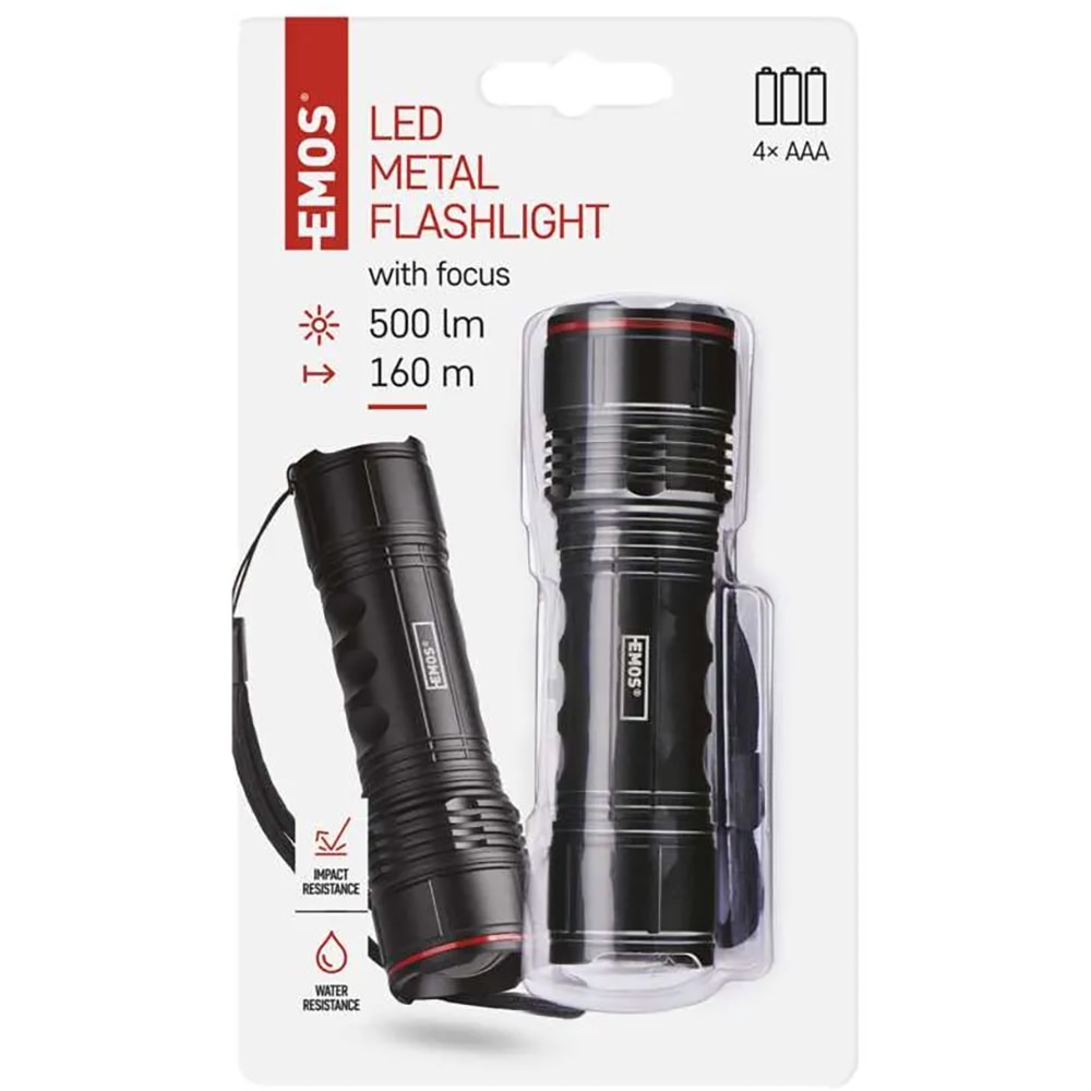 Lanterna LED PROMELEK, 500lm, 4 AAA, negru