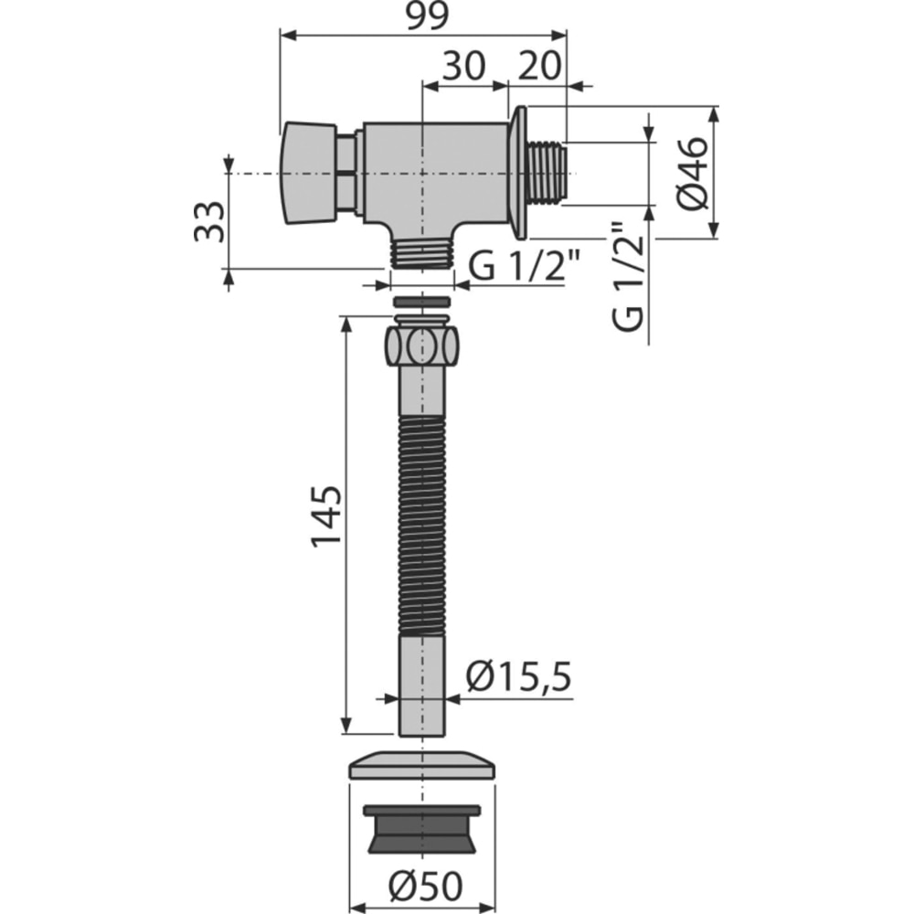 Baterie pisoar ALCA ATS001, metal, crom