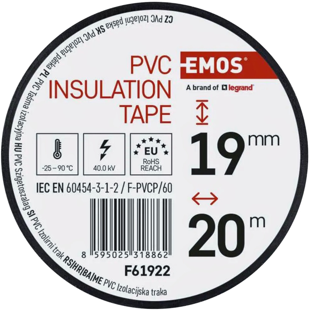 Banda izolatoare PVC EMOS, 19mm x 20m, negru