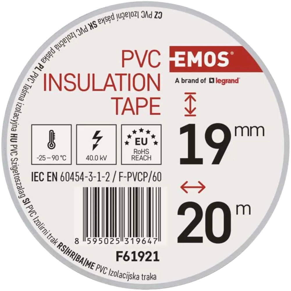 Banda izolatoare PVC EMOS, 19mm x 20m, alb