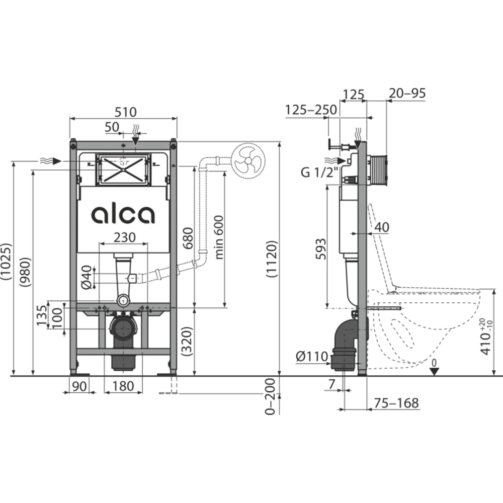 Set rezervor WC incastrat ALCA Sandromodul 50AM101/1120, H 112-132 cm