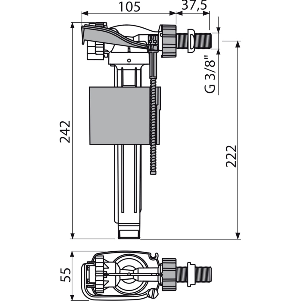Robinet flotor ALCA A160, alimentare laterala, racord 3/8"