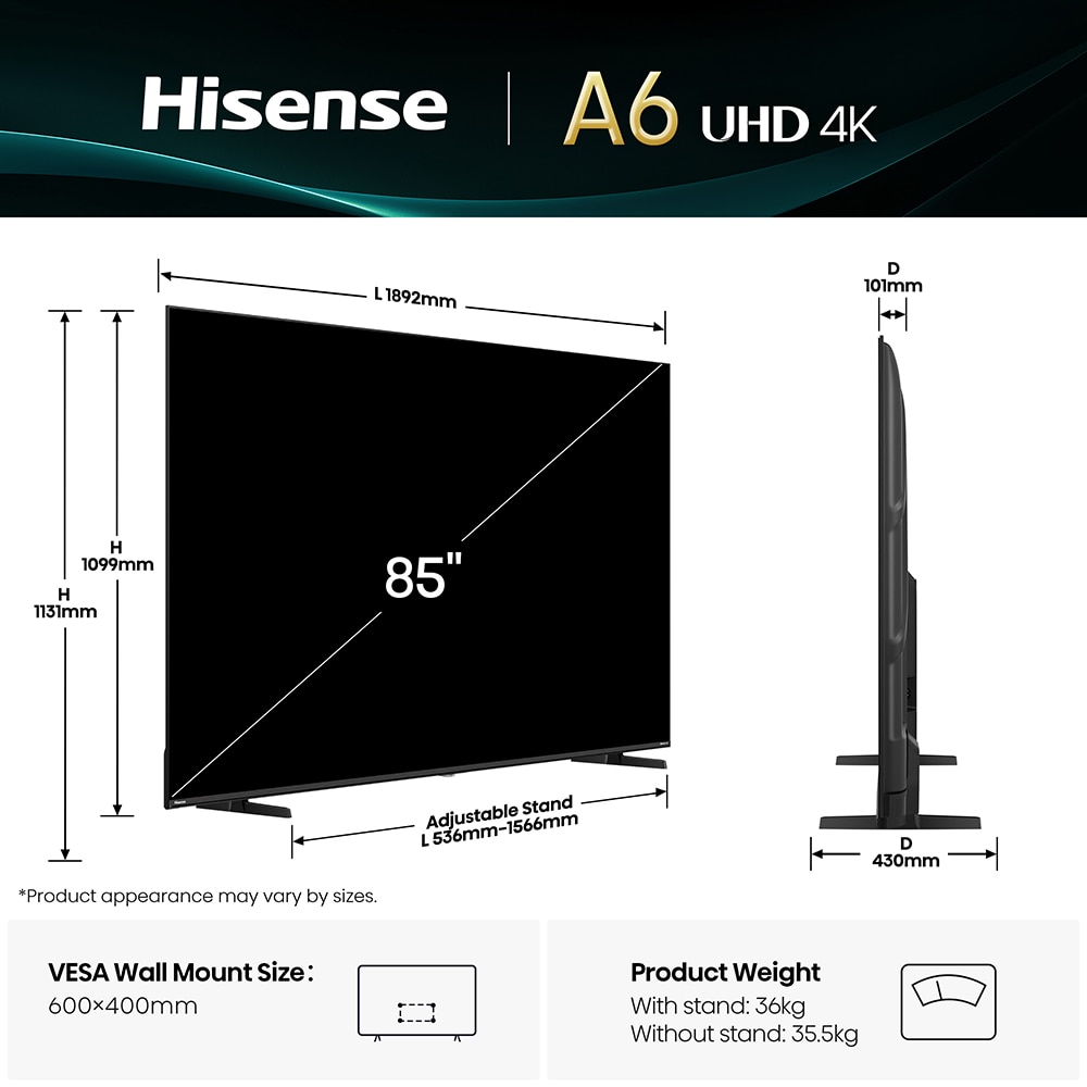 Televizor LED Smart HISENSE 85A6Q, Ultra HD 4k, 215cm