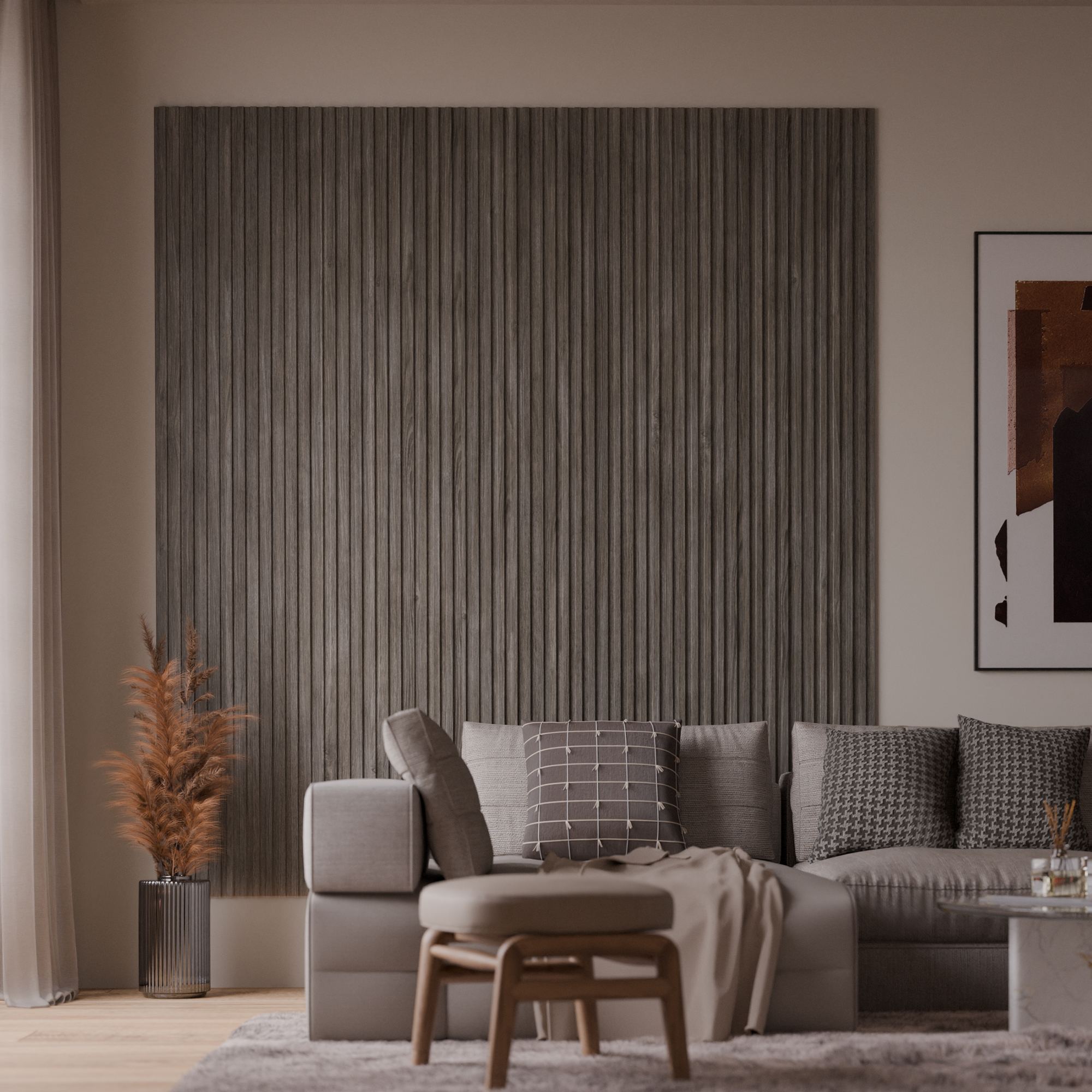 Panou riflaj decorativ, 280 cm x 15.8 cm, MDF, stejar