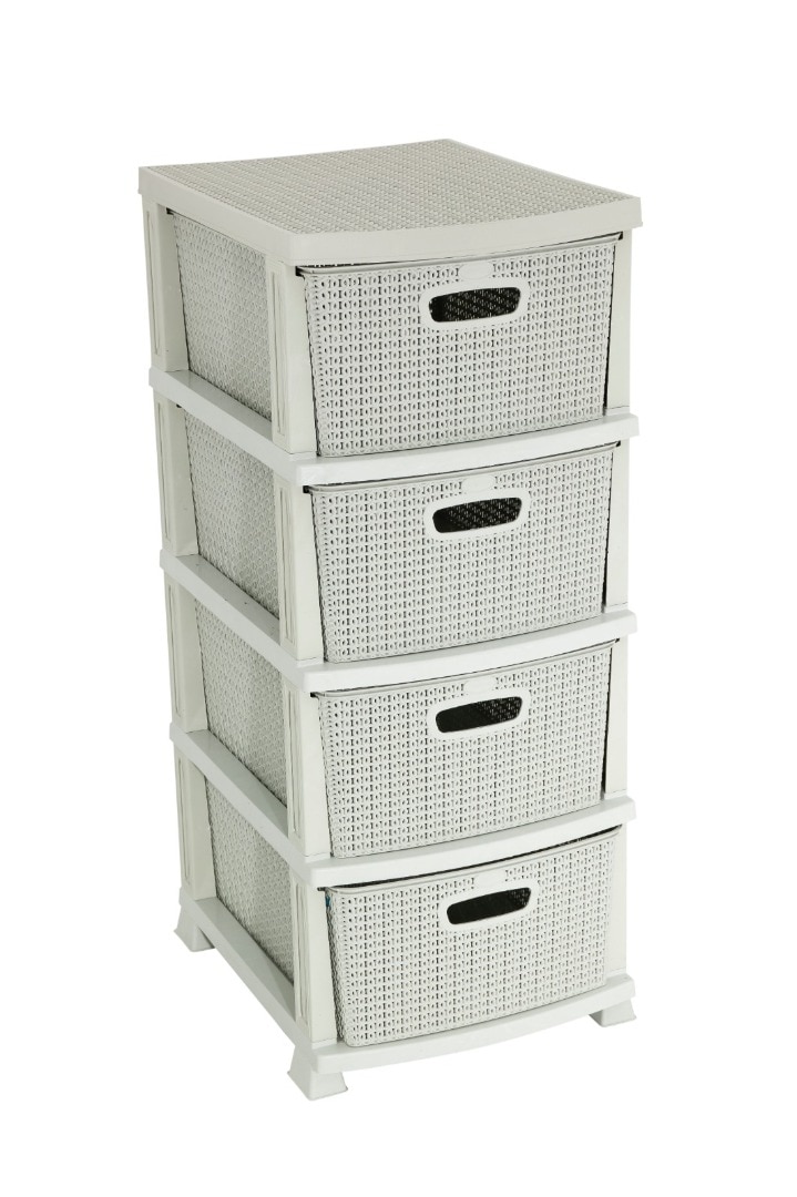 Dulap plastic, 4 sertare, impletit, 46 x 37.5 x 91 cm, gri