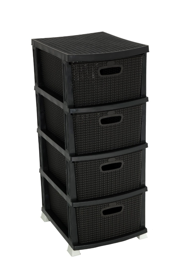 Dulap plastic, 4 sertare, impletit, 46 x 37.5 x 91 cm, negru