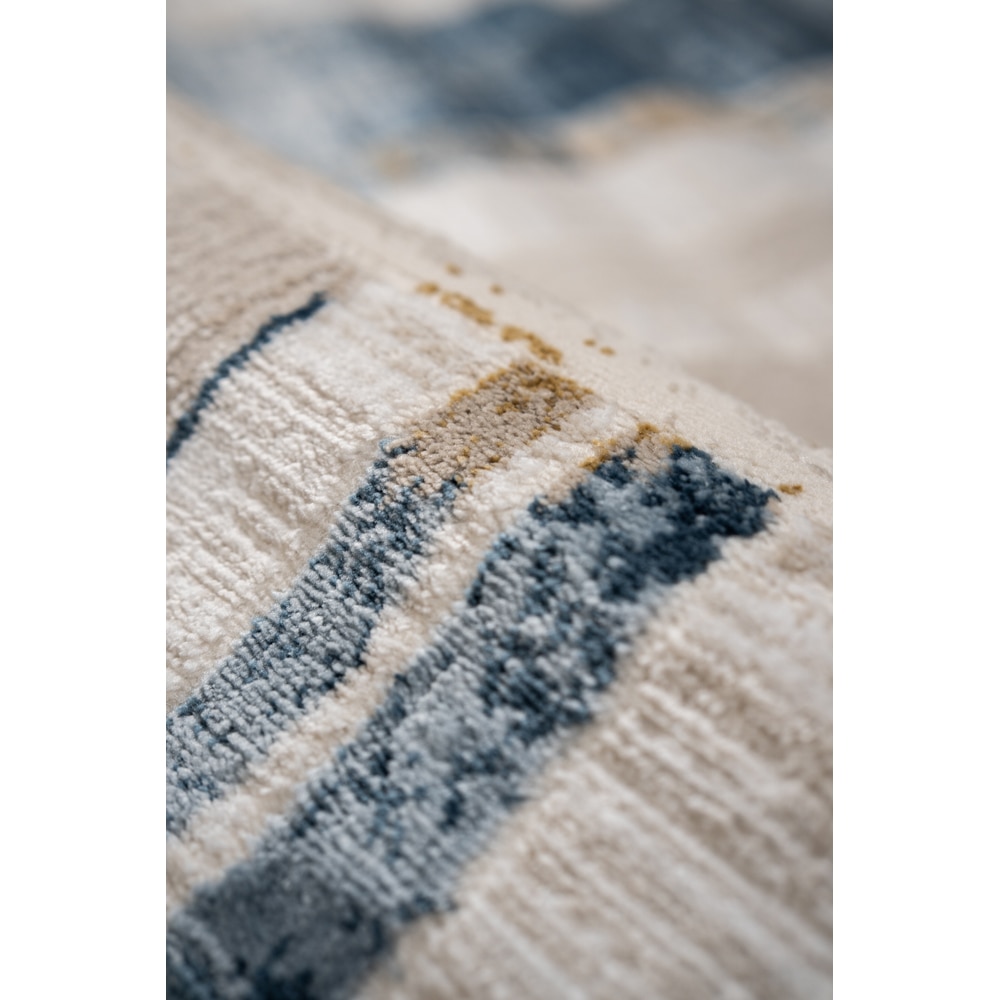 Covor living / dormitor Praga 717B, 120 x 180 cm, poliester, crem-albastru